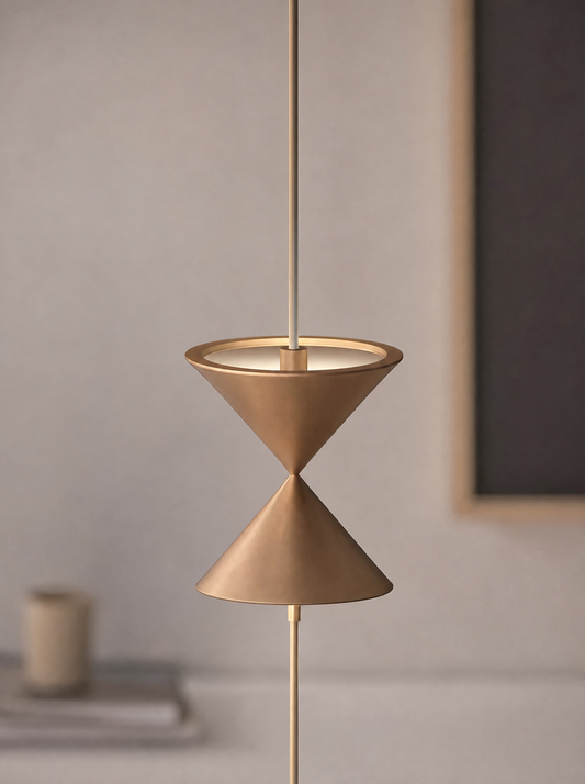 Close-up of the Hora floor lamp copper frame