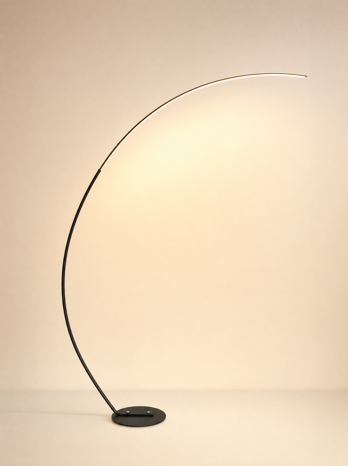 Arc black curved floor lamp, full view