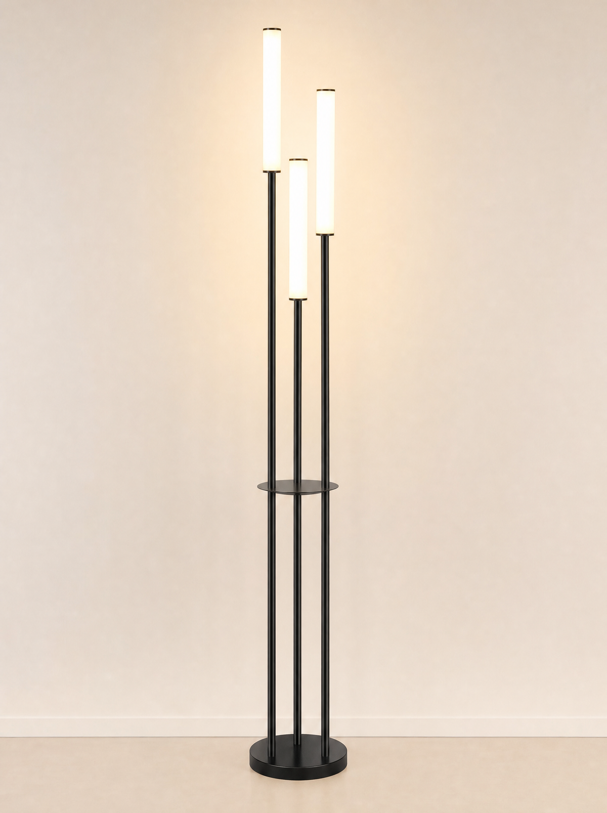Trio three-head floor lamp, full view