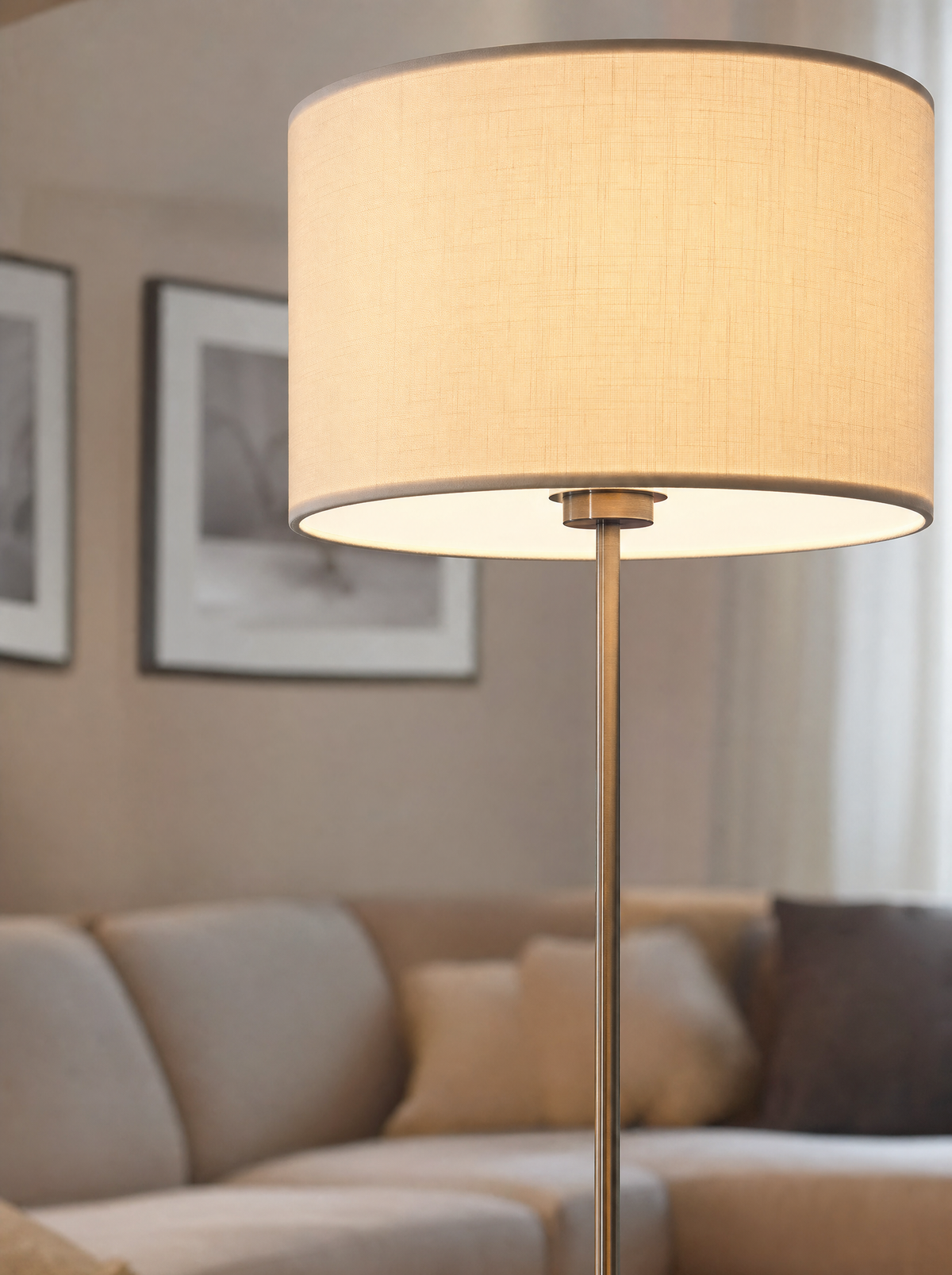 Close-up of a minimalist floor lamp shade