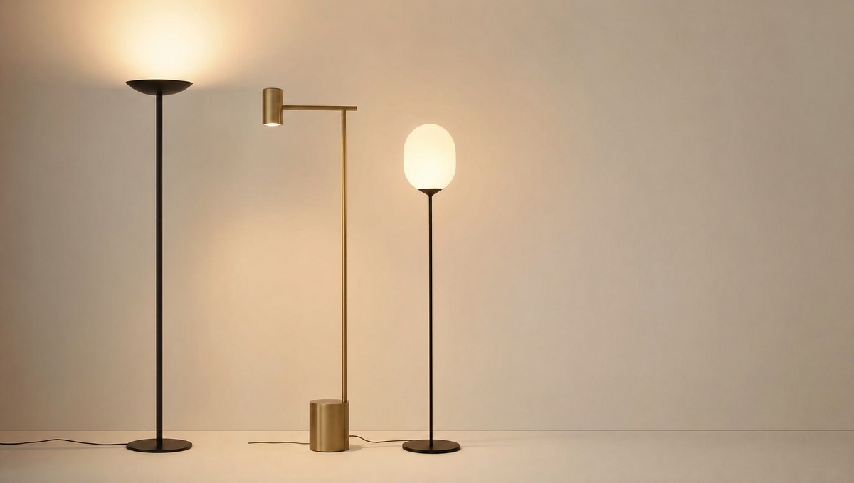 A lineup of minimalist floor lamps